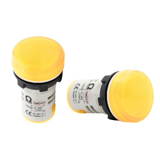 Đèn báo vòm Ø22 IP65 220VAC màu vàng đậm OMG-LH-Y31