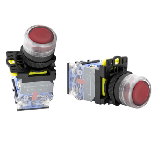 Nút nhấn nhả Ø22 có đèn LED 220VAC 1NO 1NC màu đỏ OMG-PBH-11HFD-R31