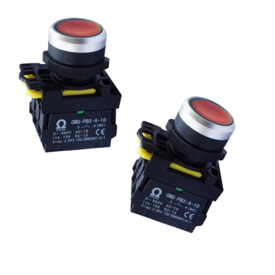 Nút nhấn Omega có đèn, loại lồi Ø 22mm, nhấn nhả, màu đỏ OMG-PBX-01D-R31